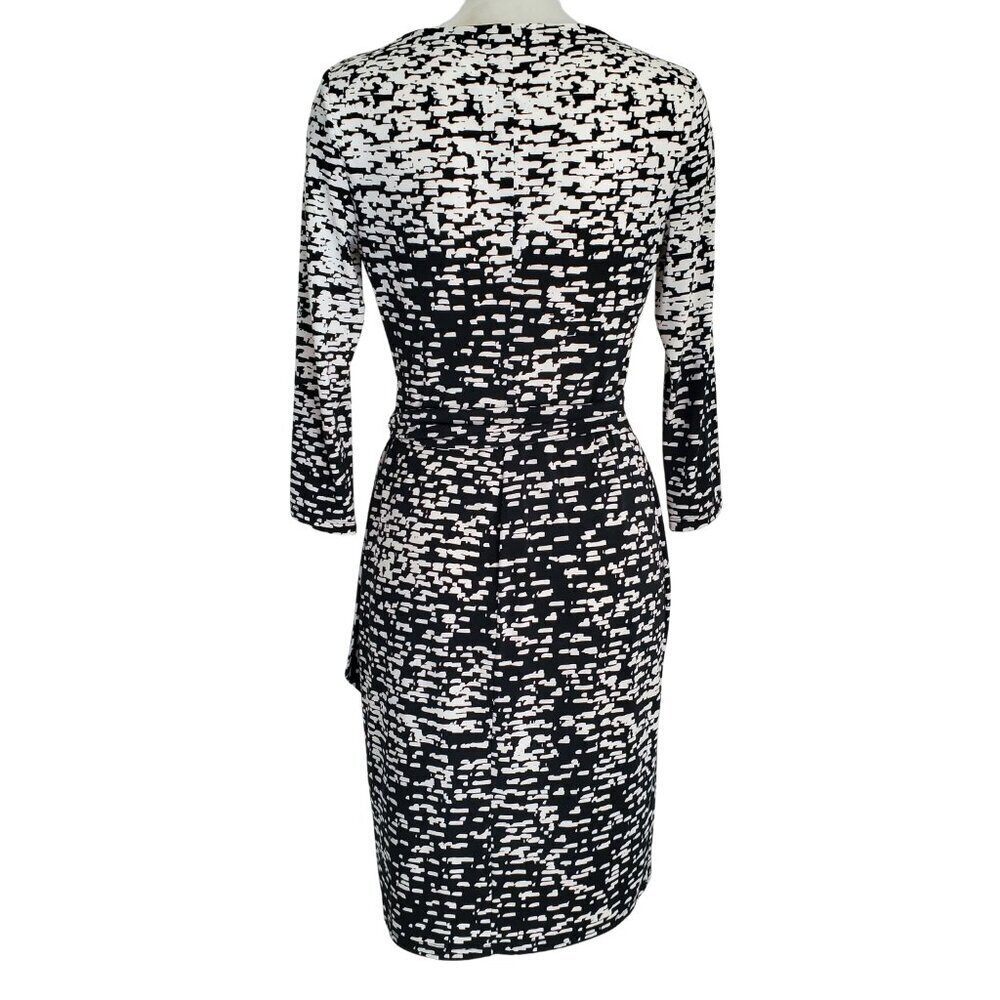 Lauren Ralph Lauren Faux Wrap Dress Black & White Abstract Print 3/4 Sleeve 4 - Picture 4 of 16